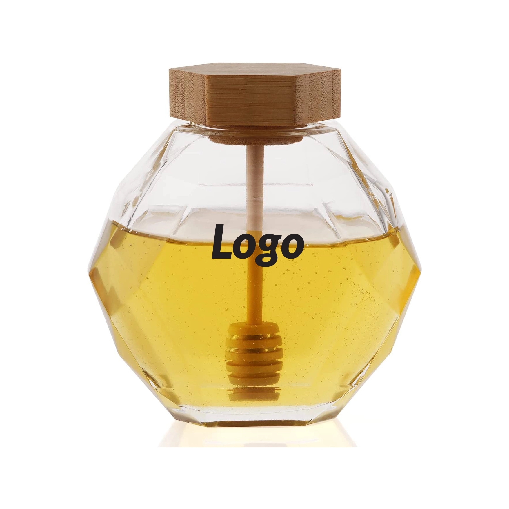 12 oz Hexagonal Shape Glass Honey Jars with Dipper	