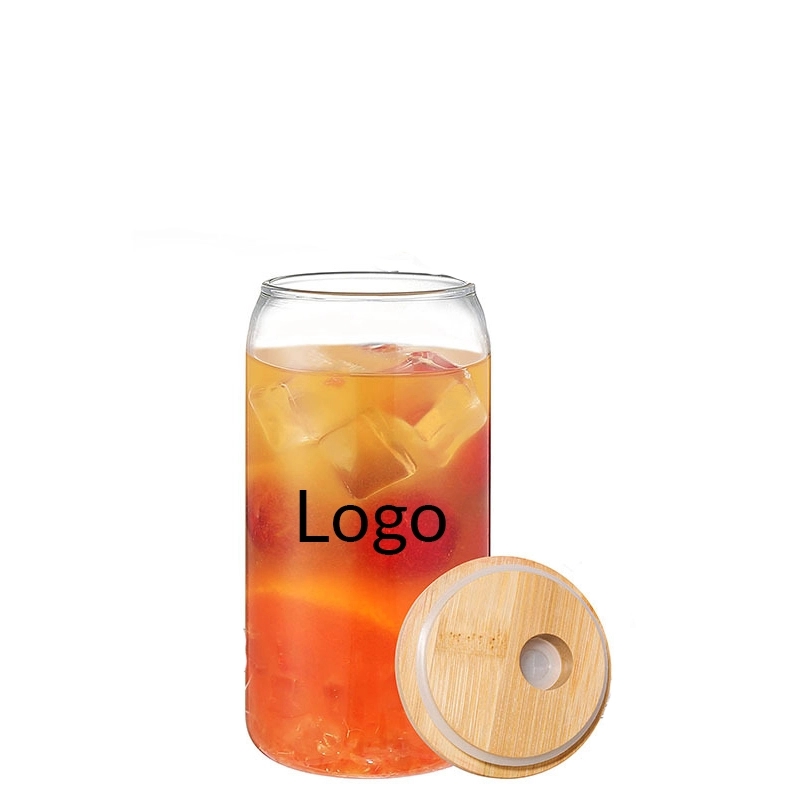 16oz Glass with Straw and Wood Lid	