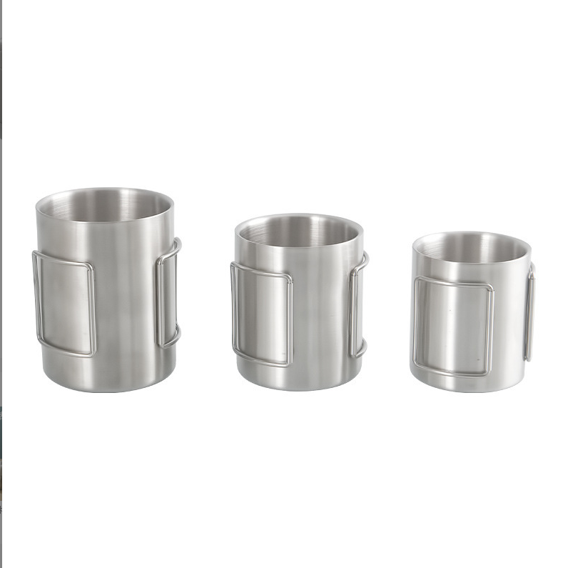 10 oz -Stainless Steel Folding Handle Cup with Lid	