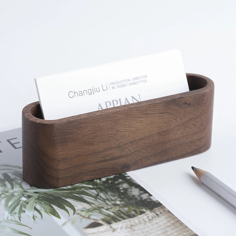 Black Walnut Wooden Business Card Holder and Memo Clip	