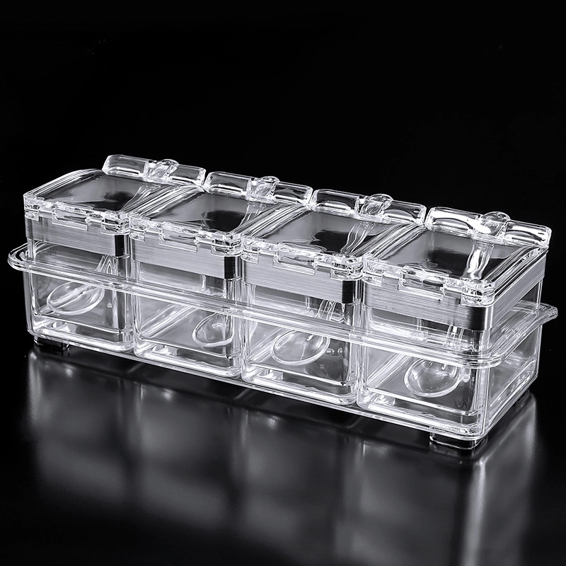 4-Grid Acrylic Seasoning Box Condiment Container with Lid	