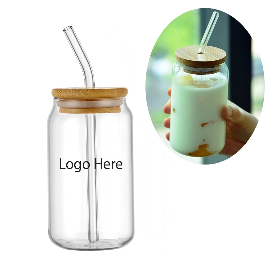 12 oz High Borosilicate Glass Cup with Bamboo Lid and Straw	