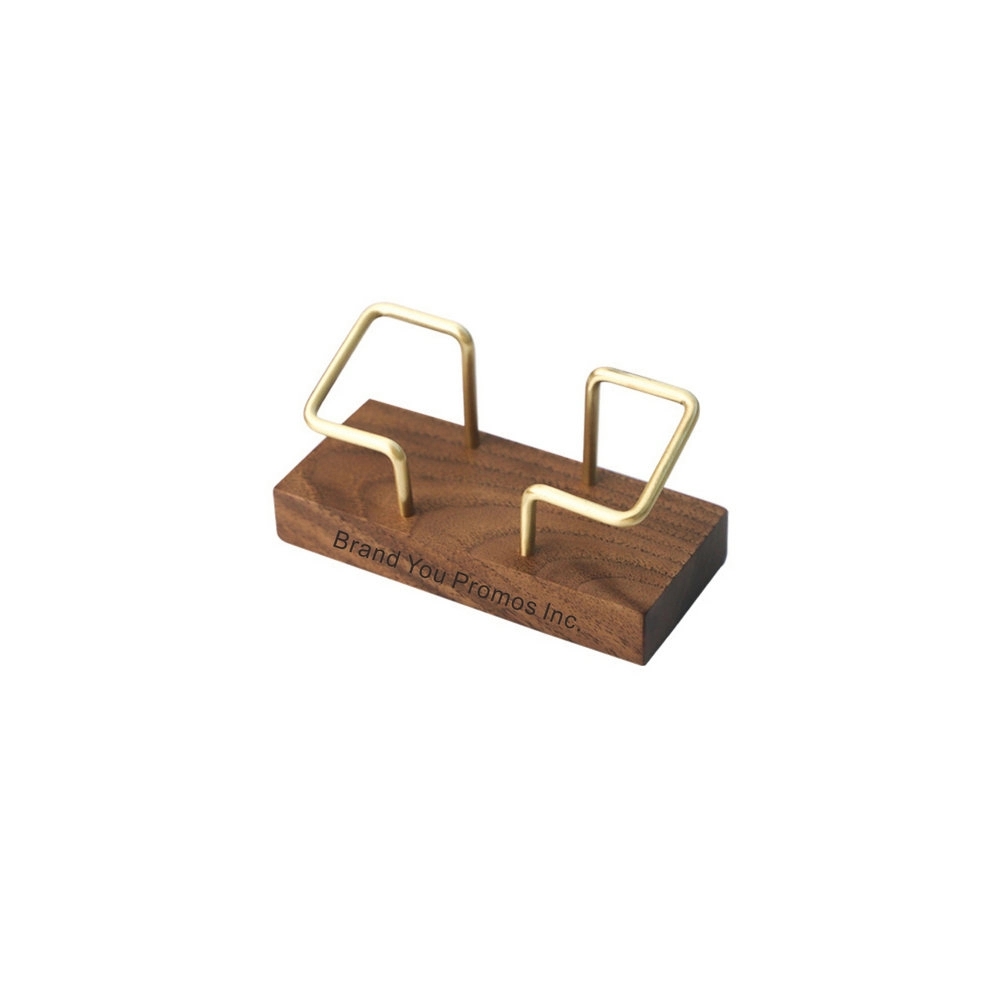 Brass and Walnut Business Card Holder with Minimal Design	