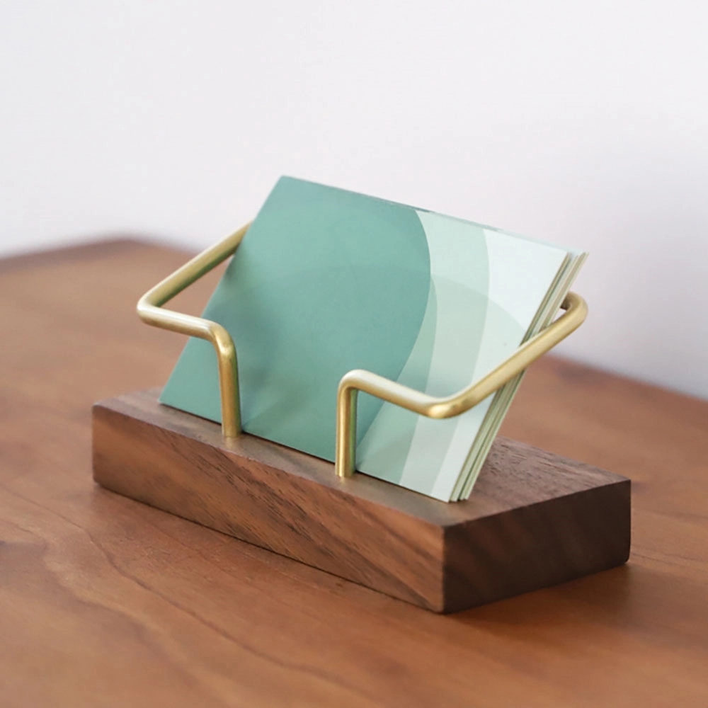 Brass and Walnut Business Card Holder with Minimal Design	