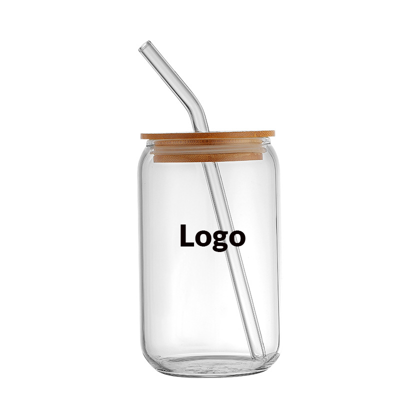 18 OZ Glass Cup with Lid and Straw	