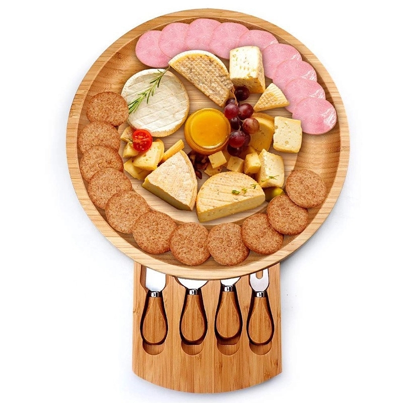 Bamboo Cheese Board Set with Slide-Out Drawer	