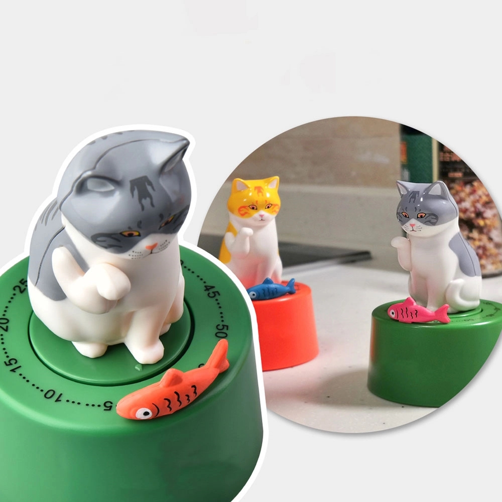 Cartoon Cat Mechanical Timer for Study, Exam, and Baking	