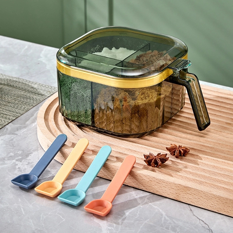 Four-Compartment Seasoning Storage Box with Spoon	