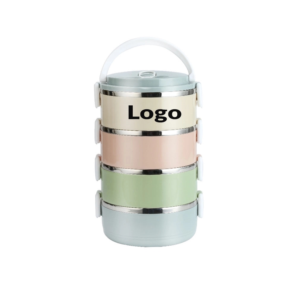 Stainless Steel Round 4-Layer Snap-Lock Student Lunch Box	