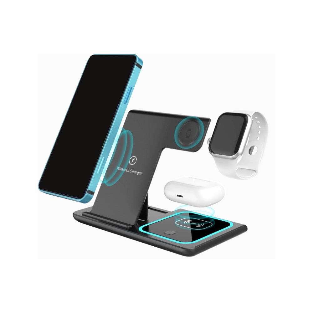 3-In-1 Wireless Charger With Foldable Stand And Dual Coils	