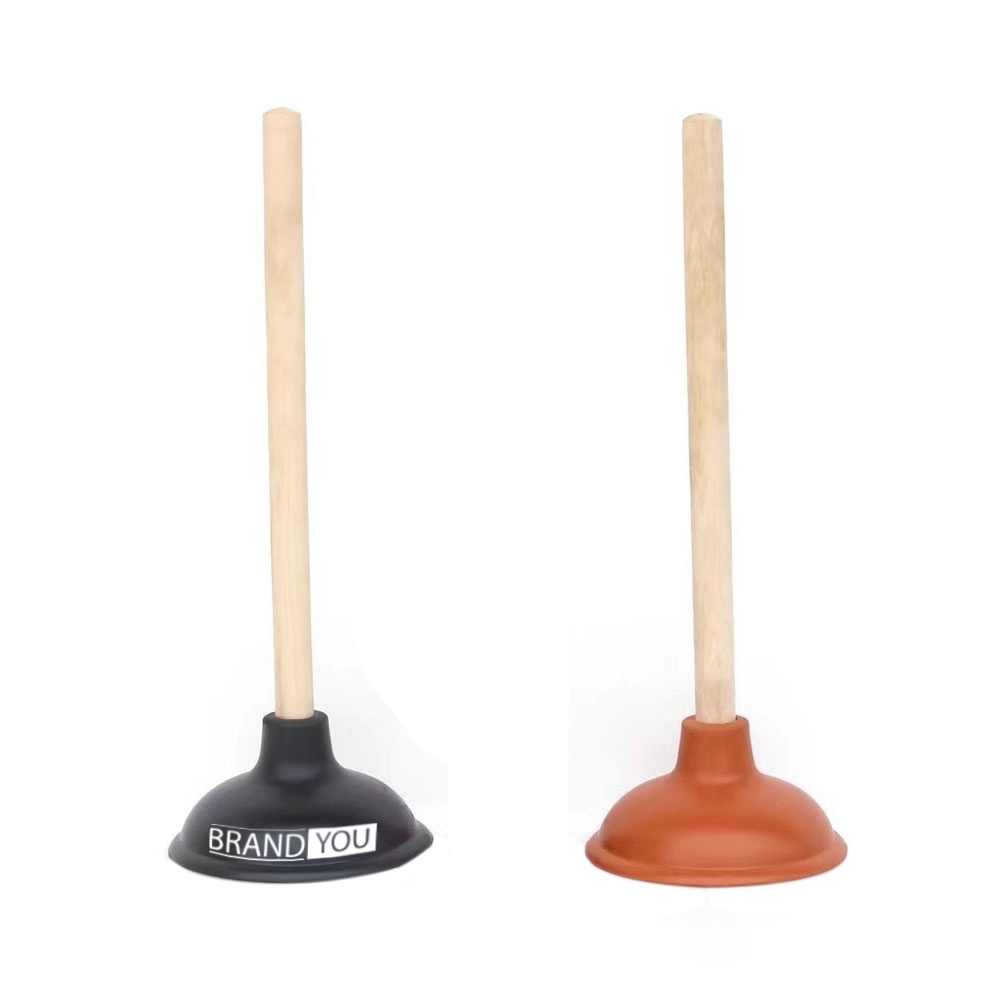 Durable 14cm Rubber Toilet Plunger with Wooden Handle	