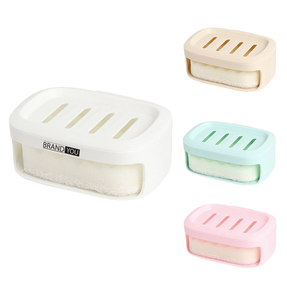 Double-Layer Adhesive Hanging Soap Dish with Sponge	