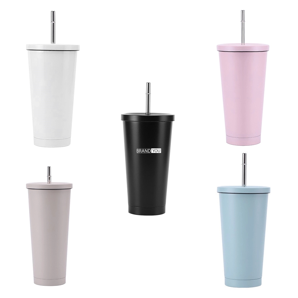 17oz Insulated Tumbler with Stainless Straw and Secure Lid	