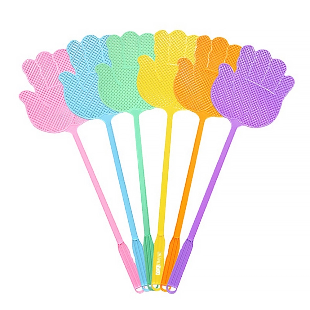 Extended Handle Plastic Fly Swatter w/ Hand-Shaped Design	