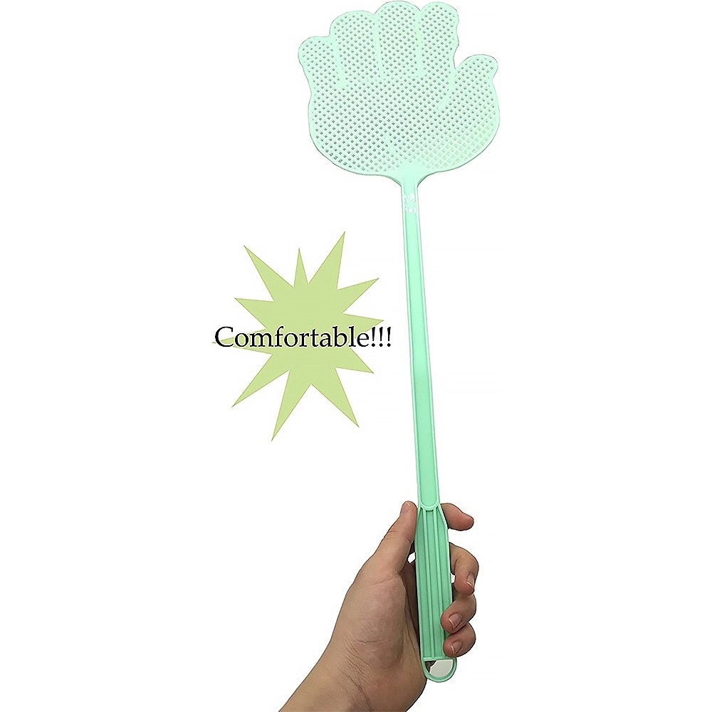 Extended Handle Plastic Fly Swatter w/ Hand-Shaped Design	