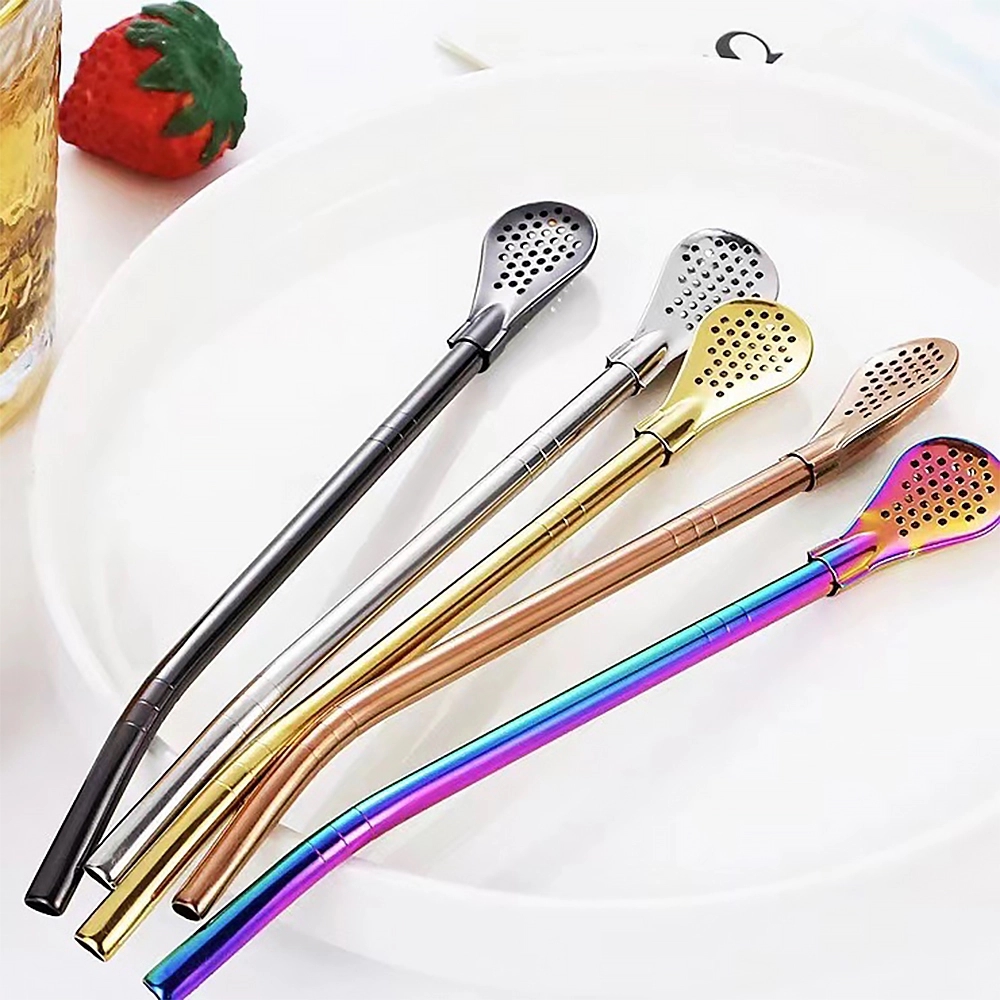 Stainless Steel 2-in-1 Straw w/ Detachable Filter Spoon	