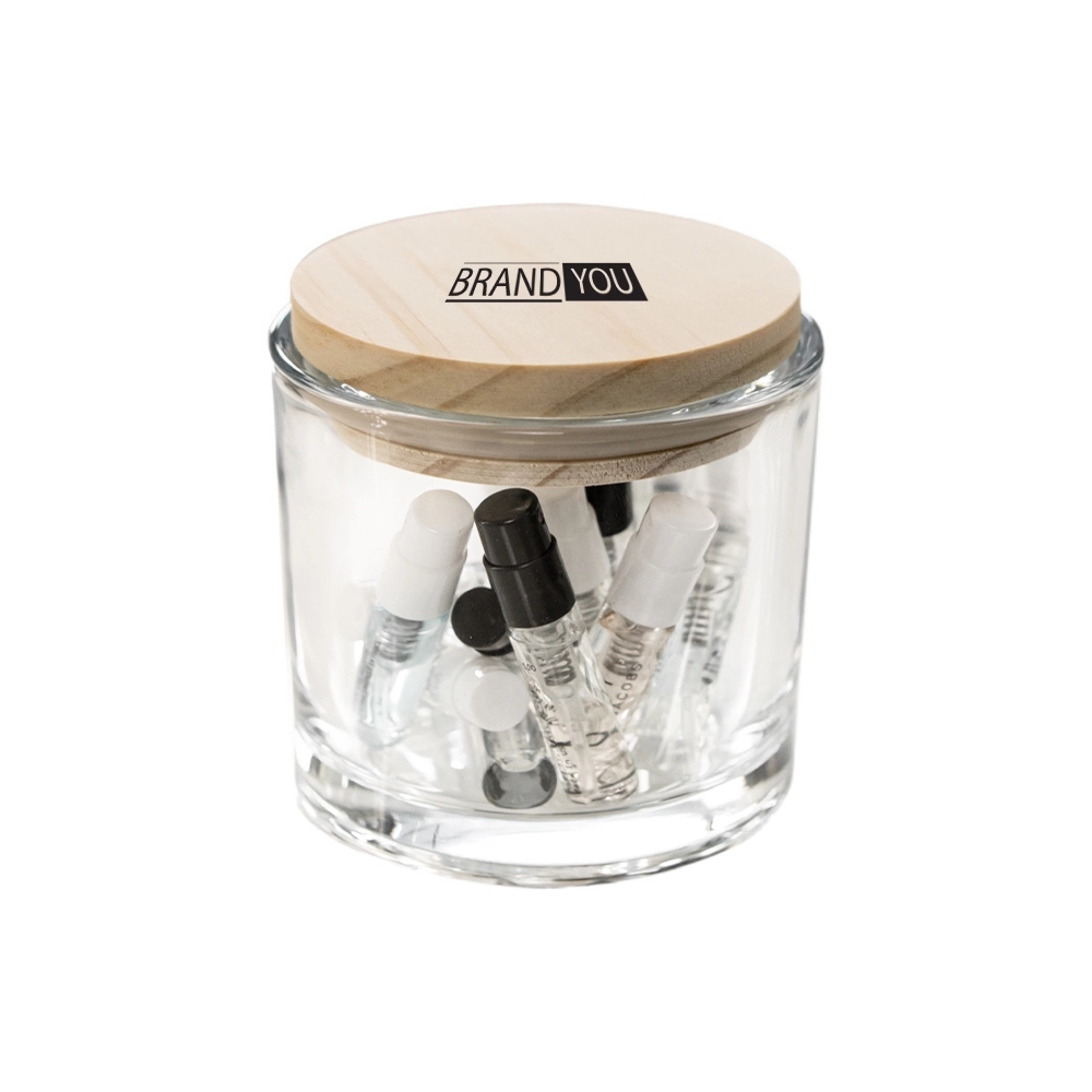 Clear Glass Perfume Storage Jar with Wooden Lid	