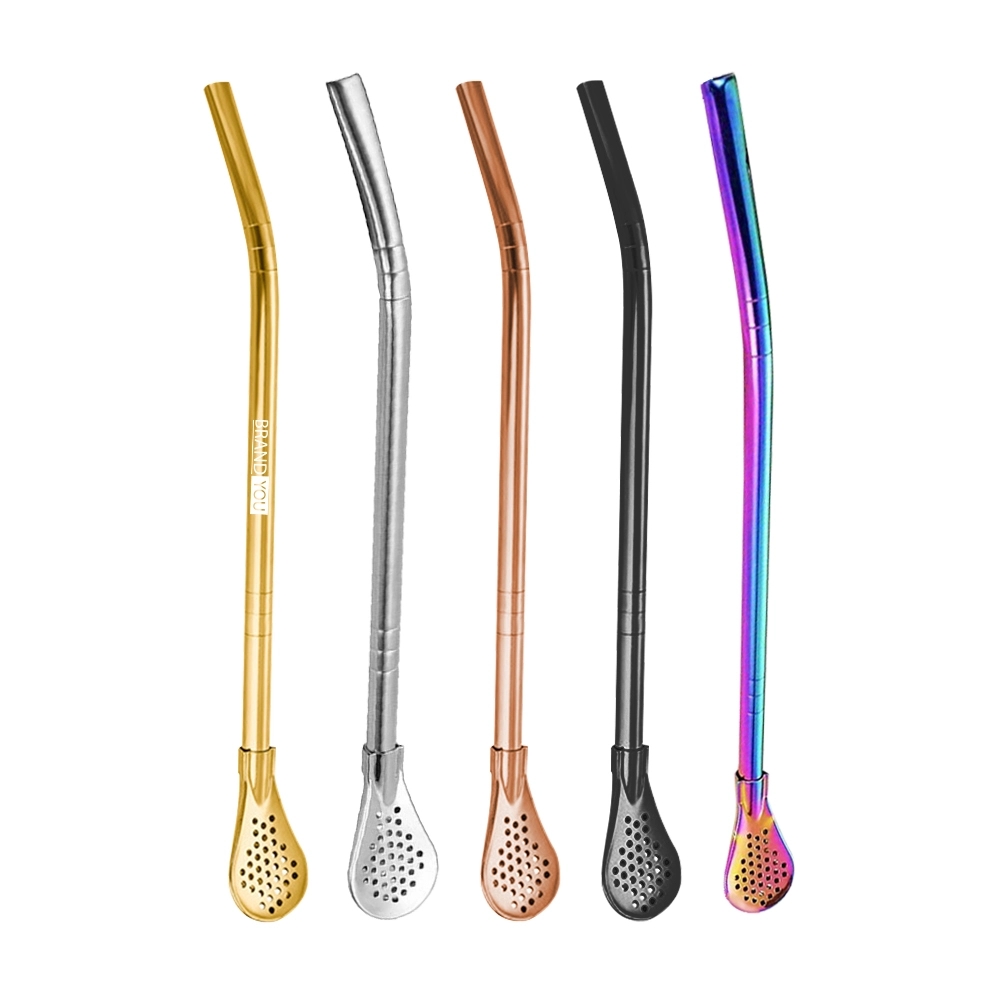 Stainless Steel 2-in-1 Straw w/ Detachable Filter Spoon	