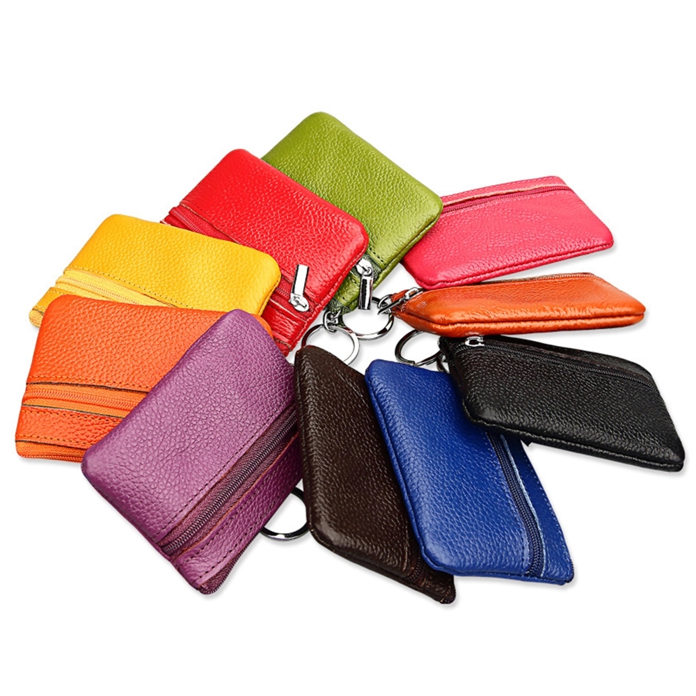 Mini Leather Coin Purse with Zipper Keychain	