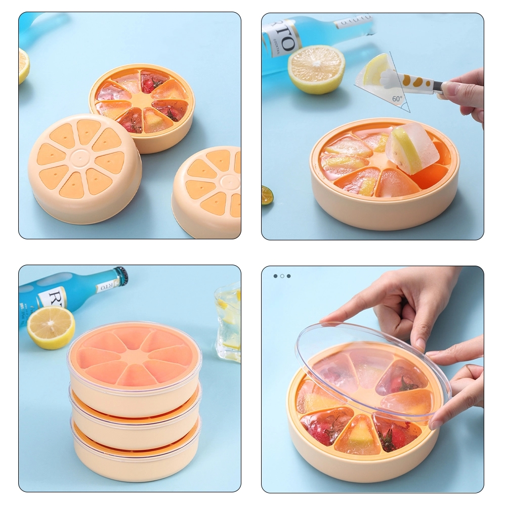 Lemon-Shaped Silicone Ice Tray with Lid - 8 Compartment Mold	