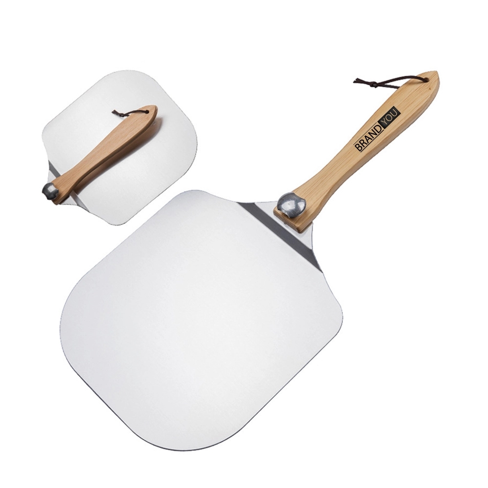 Foldable Aluminum Pizza Peel with Retractable Wooden Handle	