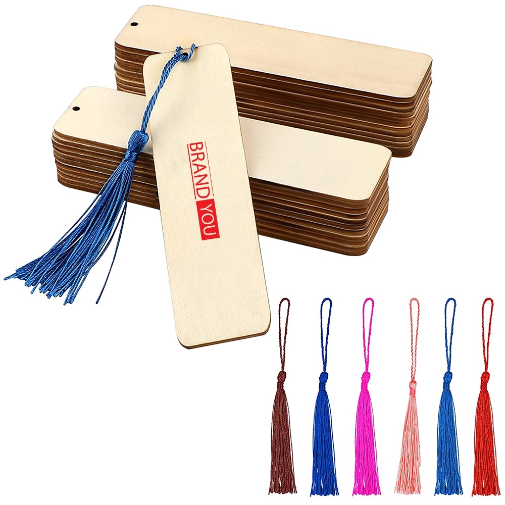 Wooden Rectangular Bookmarks with Tassel	