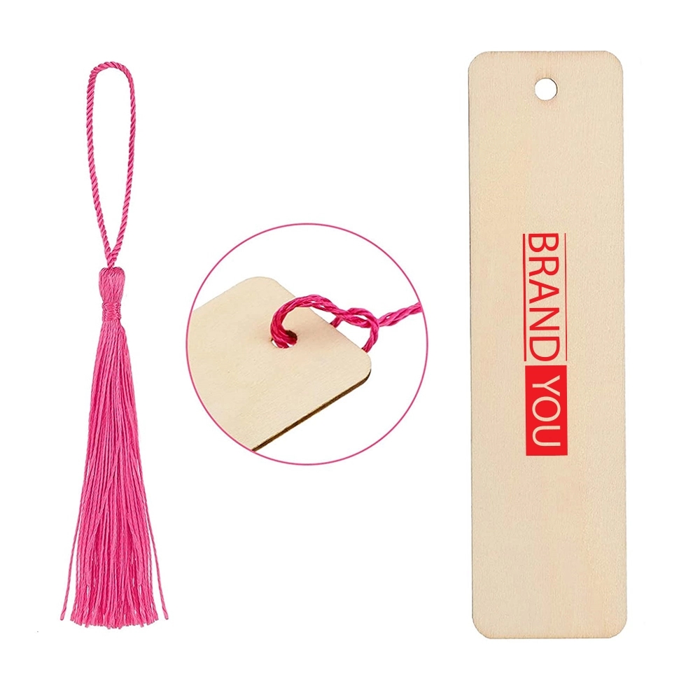 Wooden Rectangular Bookmarks with Tassel	