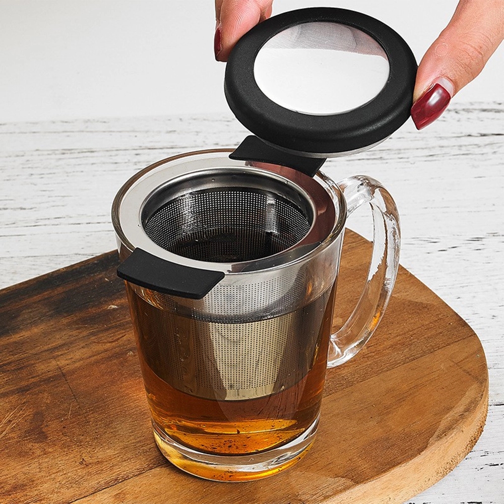 Stainless Steel Double-Eared Cup-Shaped Tea Filter with Lid	