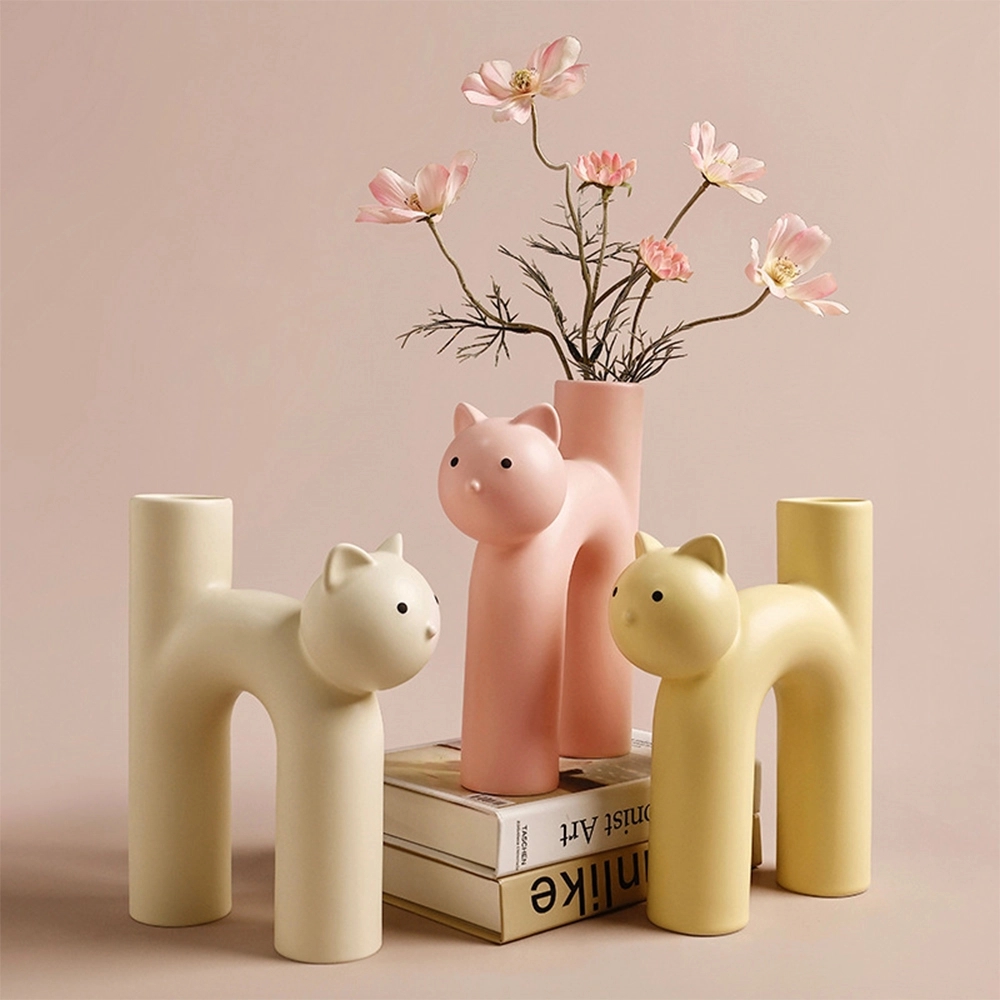 Ceramic Cat-Shaped Tube Vase	