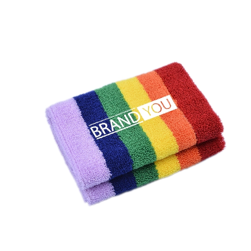 Cotton Rainbow Striped Sports Sweatband Wristband	