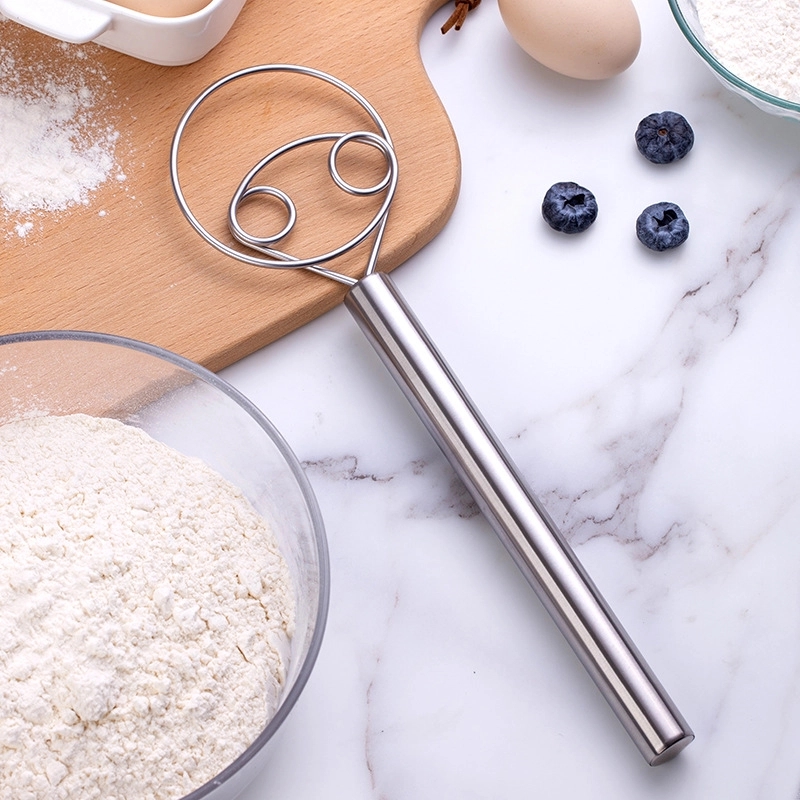 Metal Dough Whisk Blender w/ Wooden Hand Mixer	