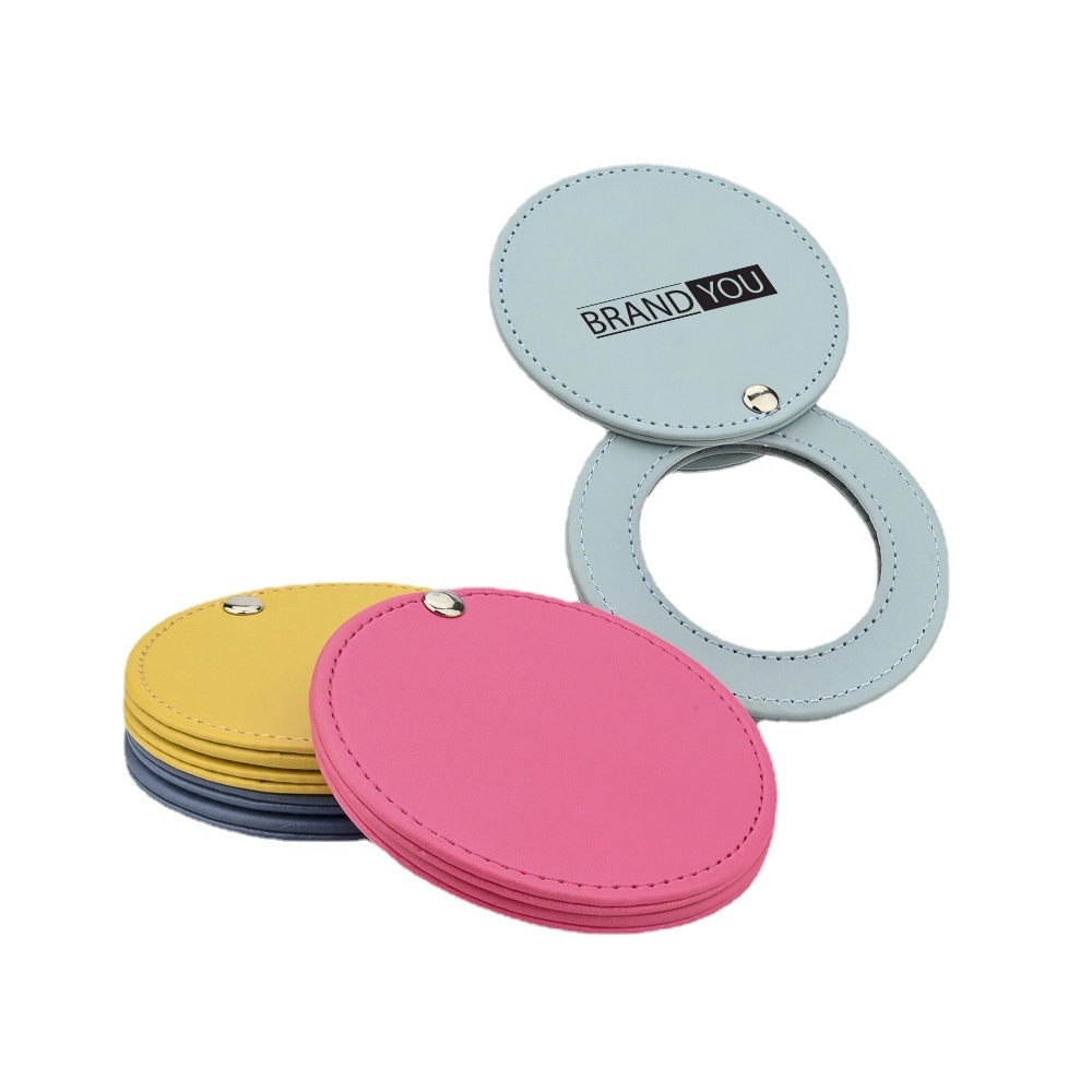 Portable Round PU Makeup Mirror	