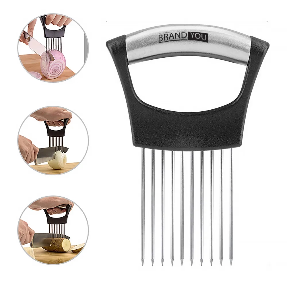 Stainless Steel Onion Holder and Slicer - Safe Kitchen Tool	