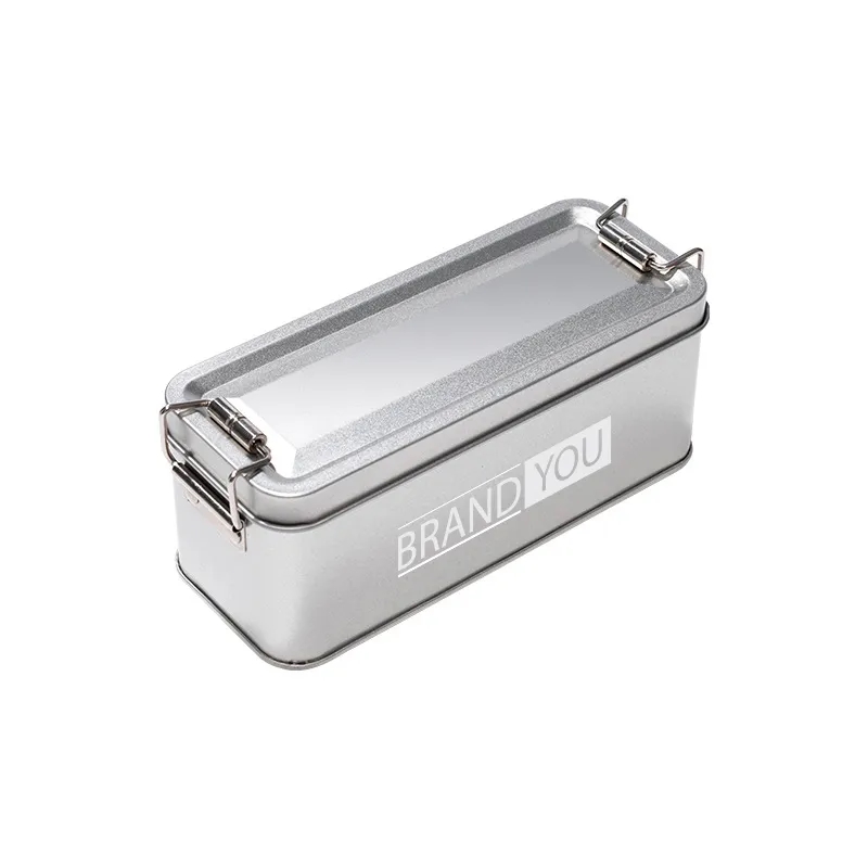 Square Metal Tin Box w/ Buckle Closure	