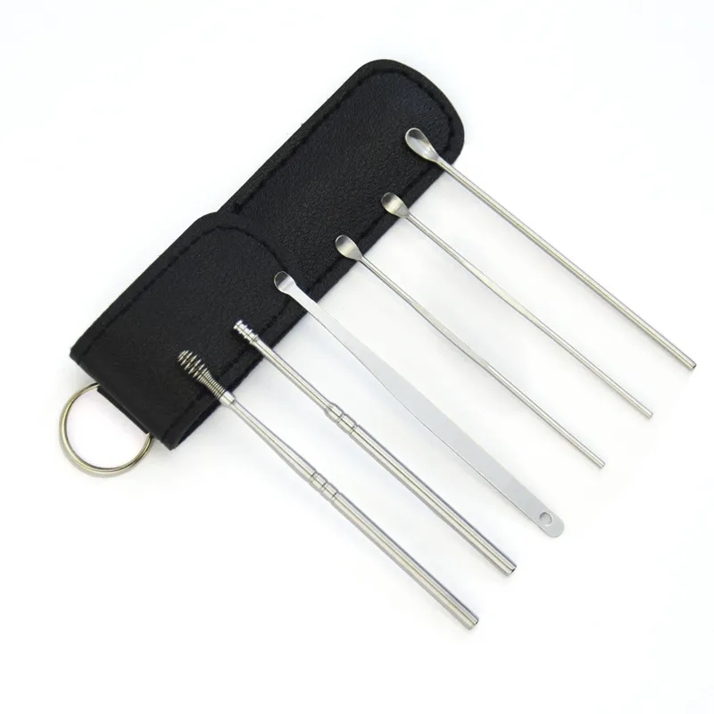 Ear Pick Set 6-Piece Earwax Removal Tools w/ Leather Case	