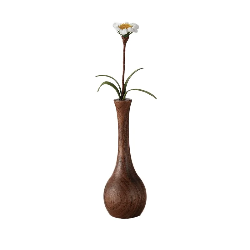 Walnut Solid Wood Flower Vase Artistic Table Centerpiece	