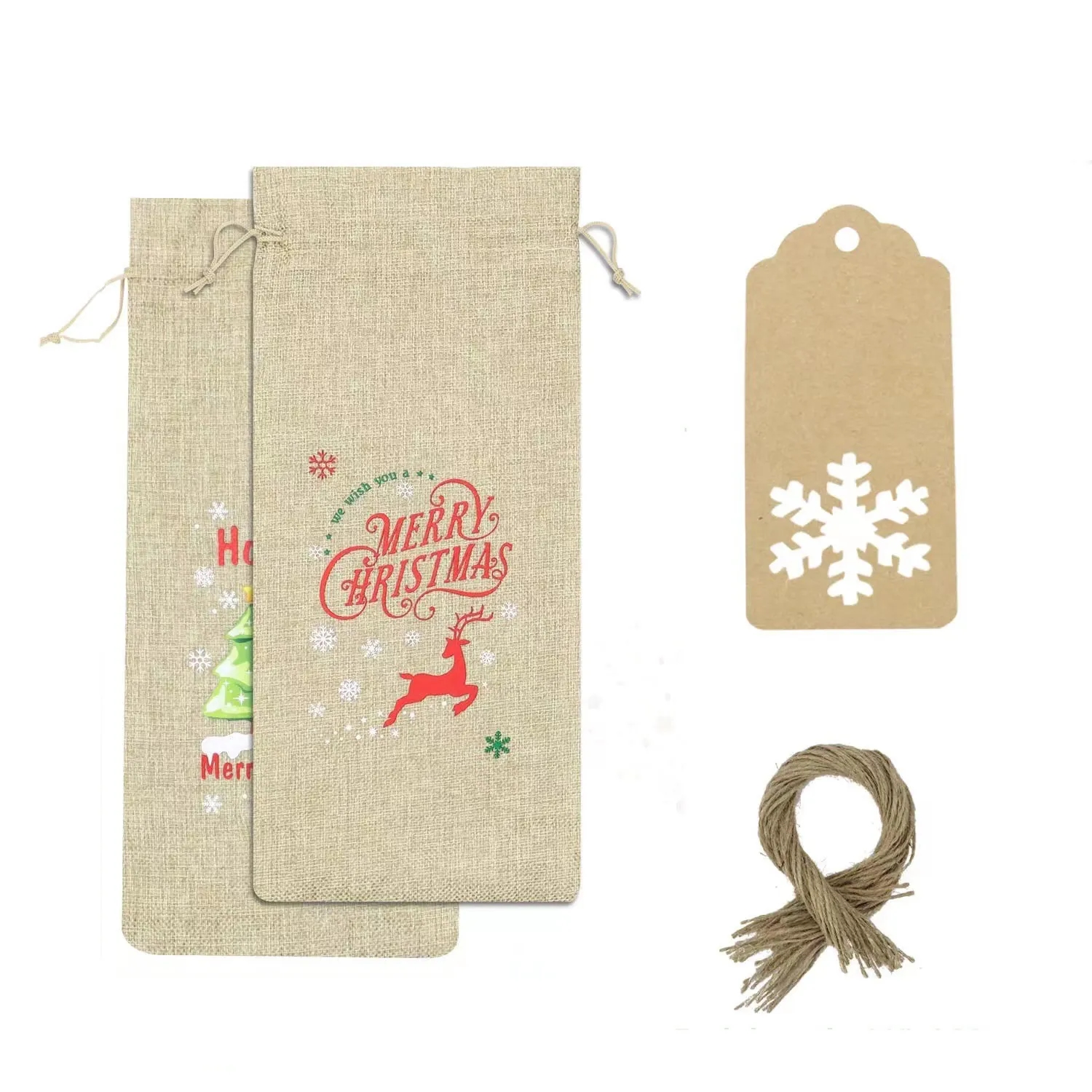 Single Bottle Festive Cotton-Linen Drawstring Wine Bag	