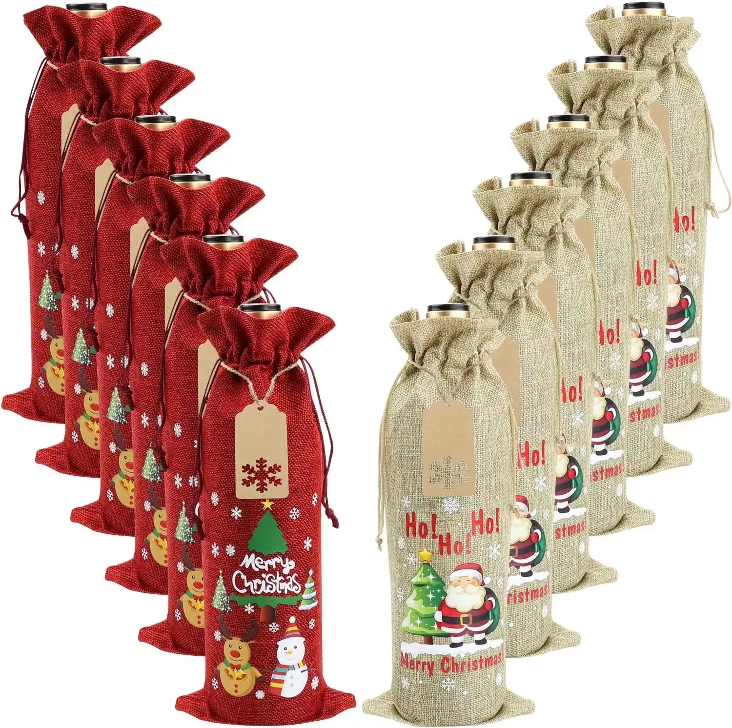 Single Bottle Festive Cotton-Linen Drawstring Wine Bag	