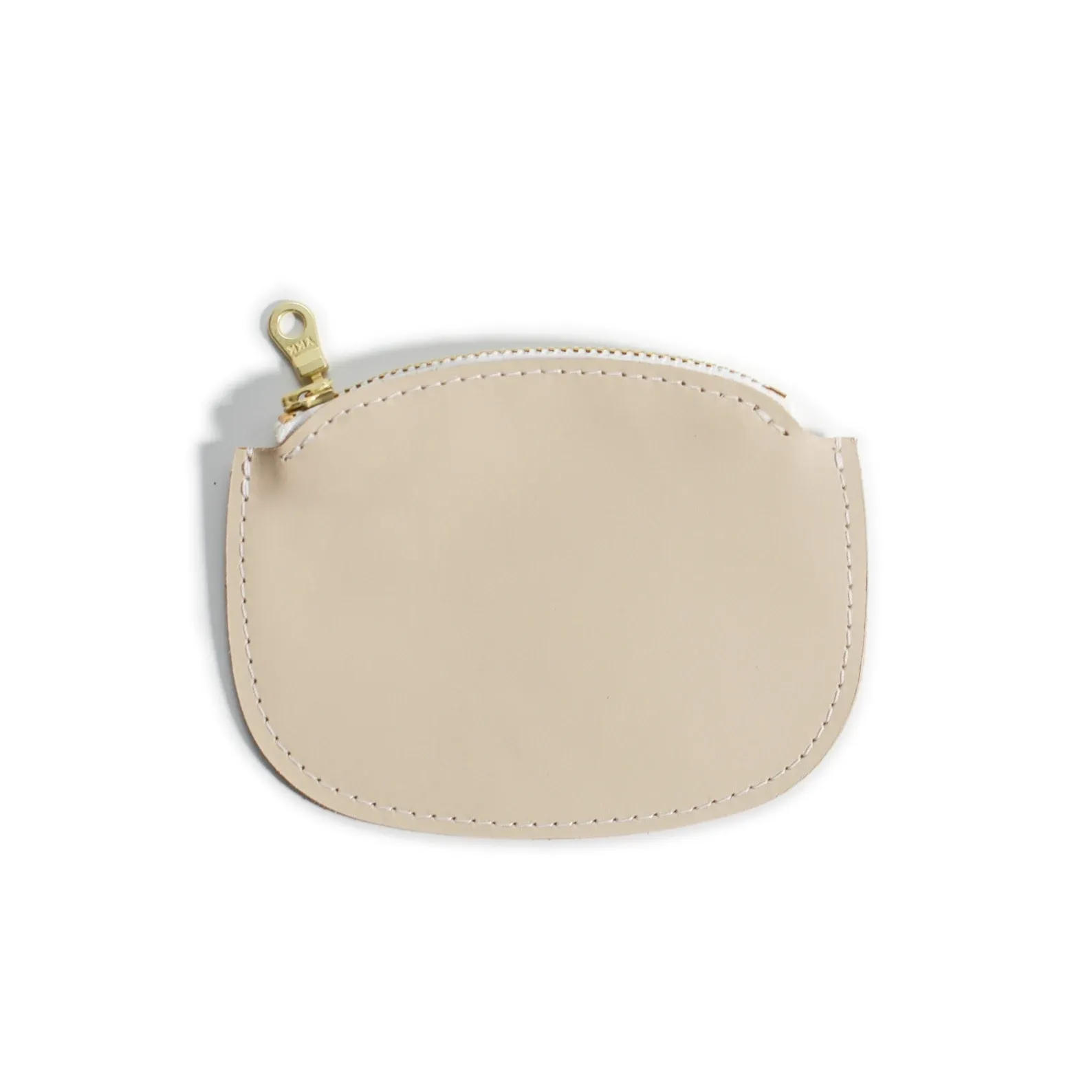 Round Pebbled Leather Zipper Pouch Purse	