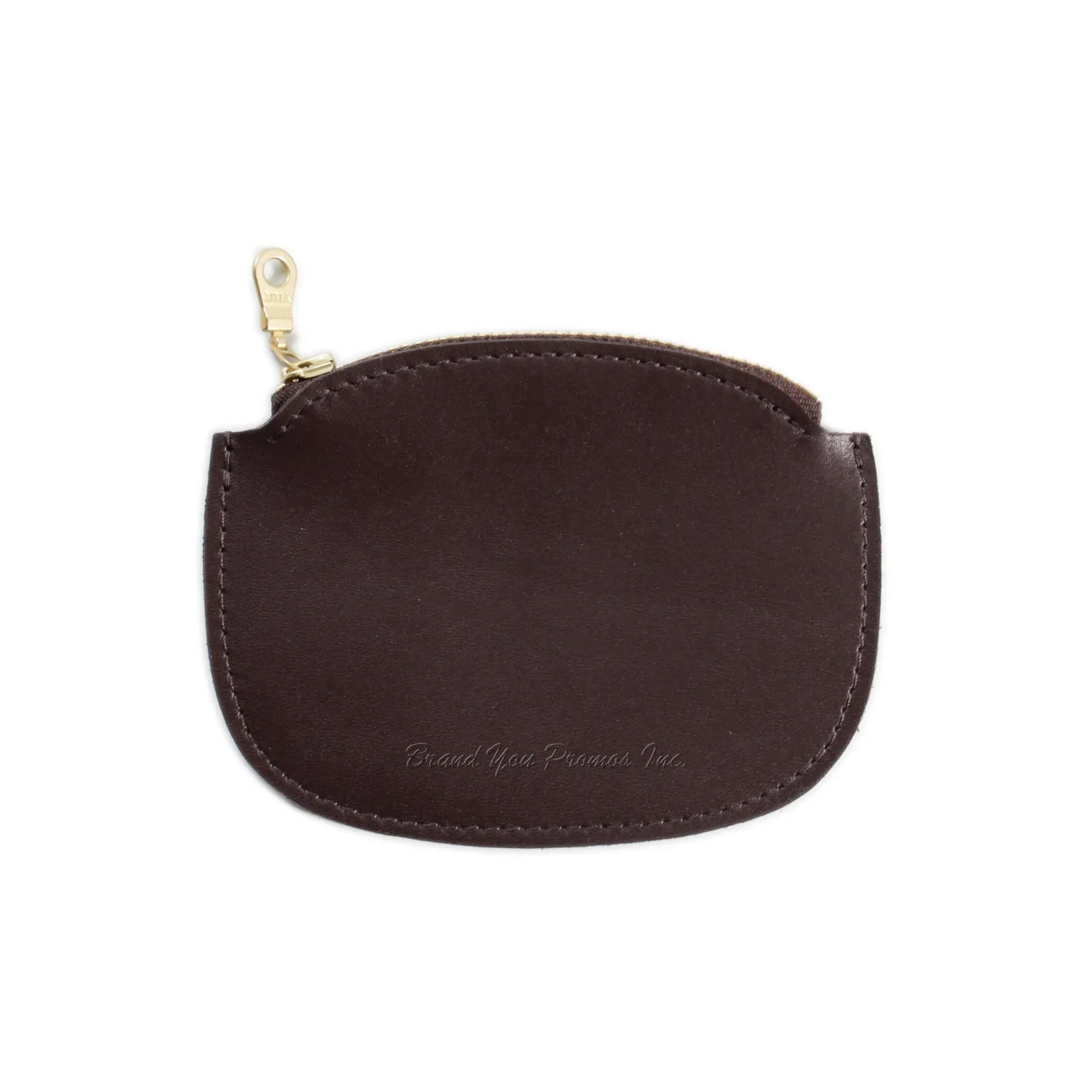 Round Pebbled Leather Zipper Pouch Purse	