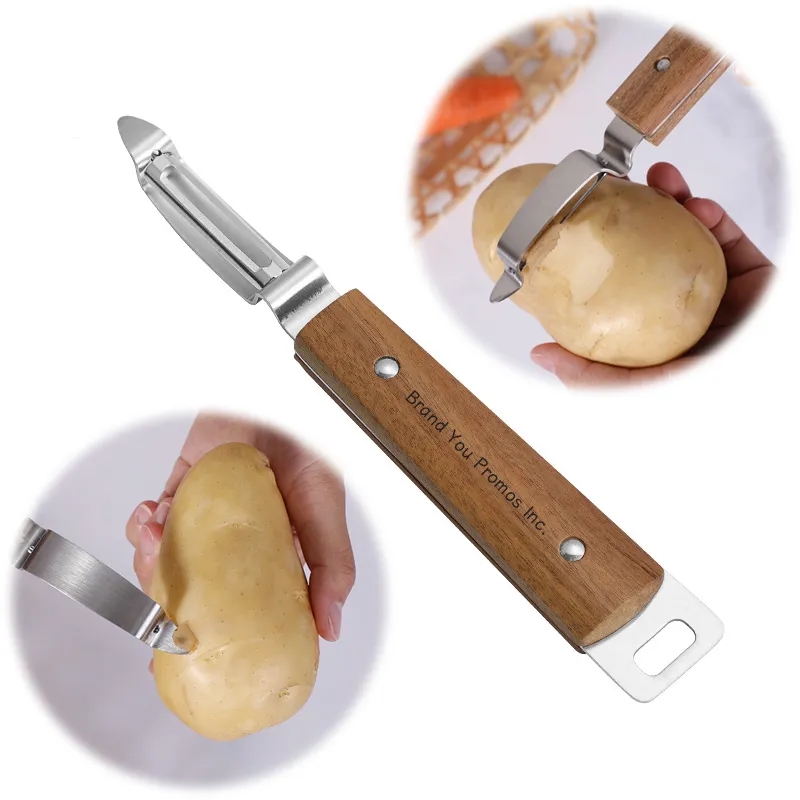 Stainless Steel Wood Handle 2-in-1 Peeler Scraper	