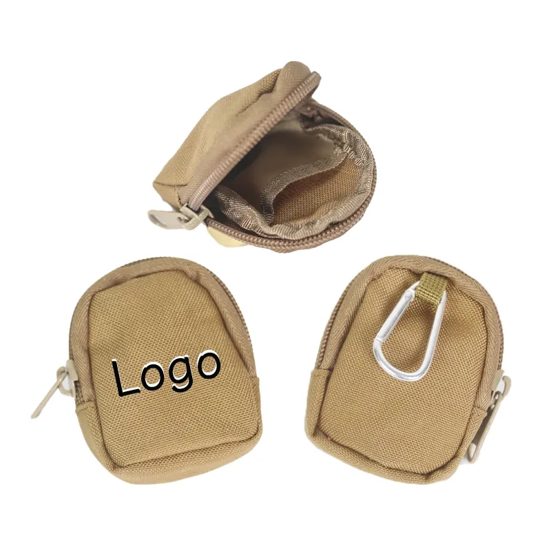 Canvas Coin Pouch Zippered Shell Design w/ Carabiner	