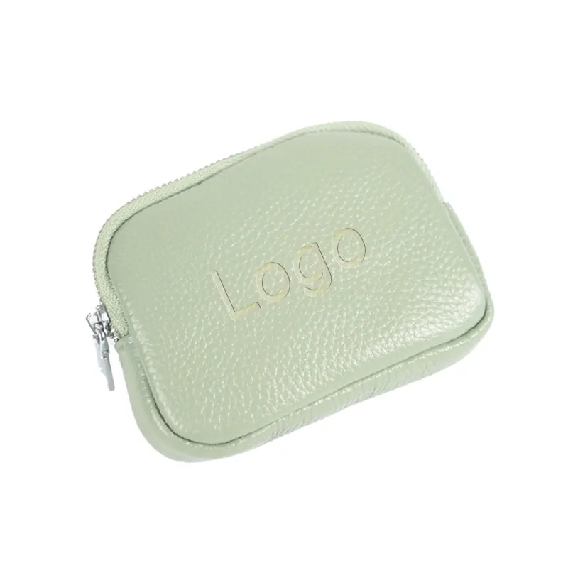 Zippered Genuine Leather Mini Coin Purse	