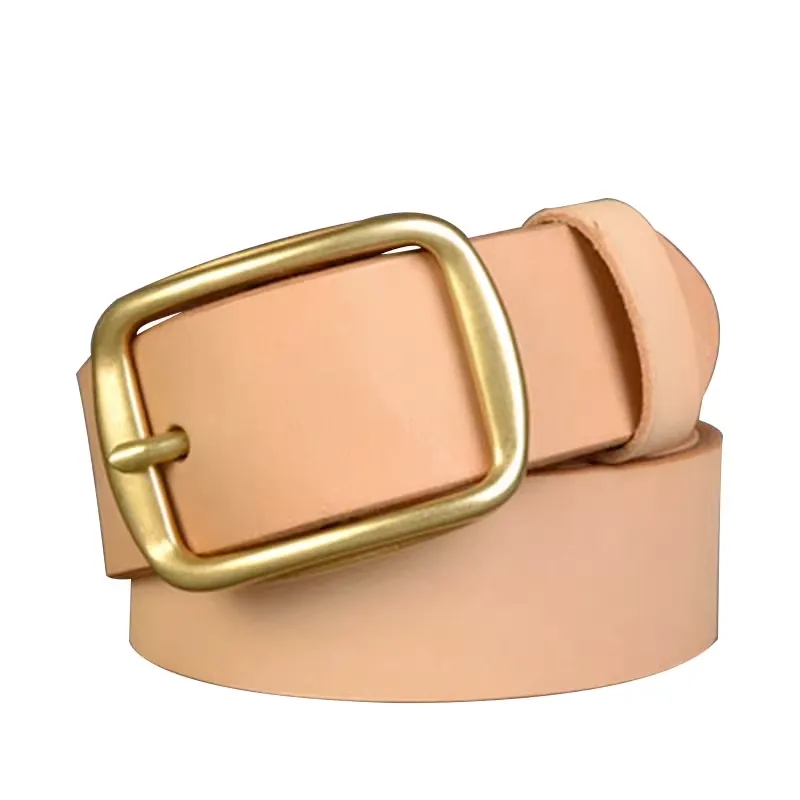 38mm Vegetable-Tanned Leather Belt with Brass Buckle	