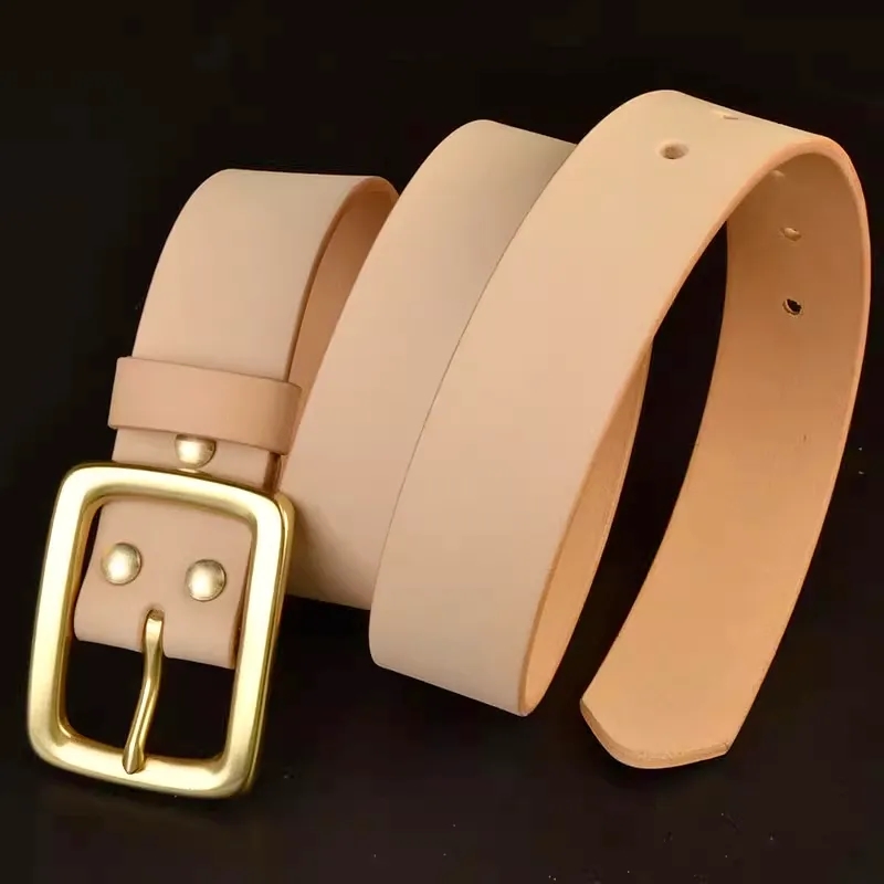 38mm Vegetable-Tanned Leather Belt with Brass Buckle	