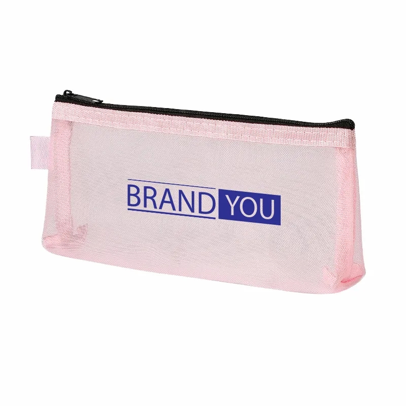 Transparent Zippered Nylon Mesh Pencil Pouch Organizer	