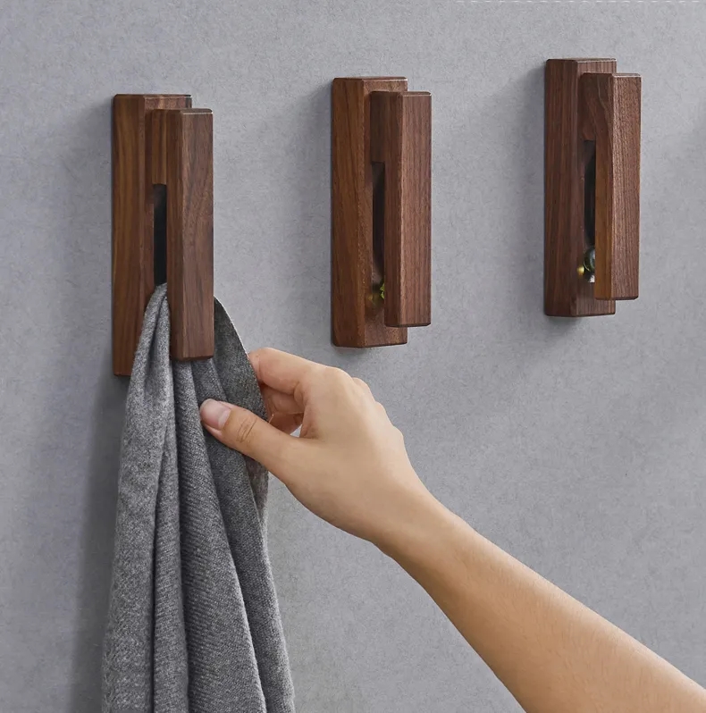 No-Drill Wooden Towel Rack Scarf Clip	