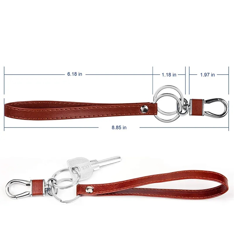 Leather Lanyard Keychain Detachable Alloy Metal Rings	