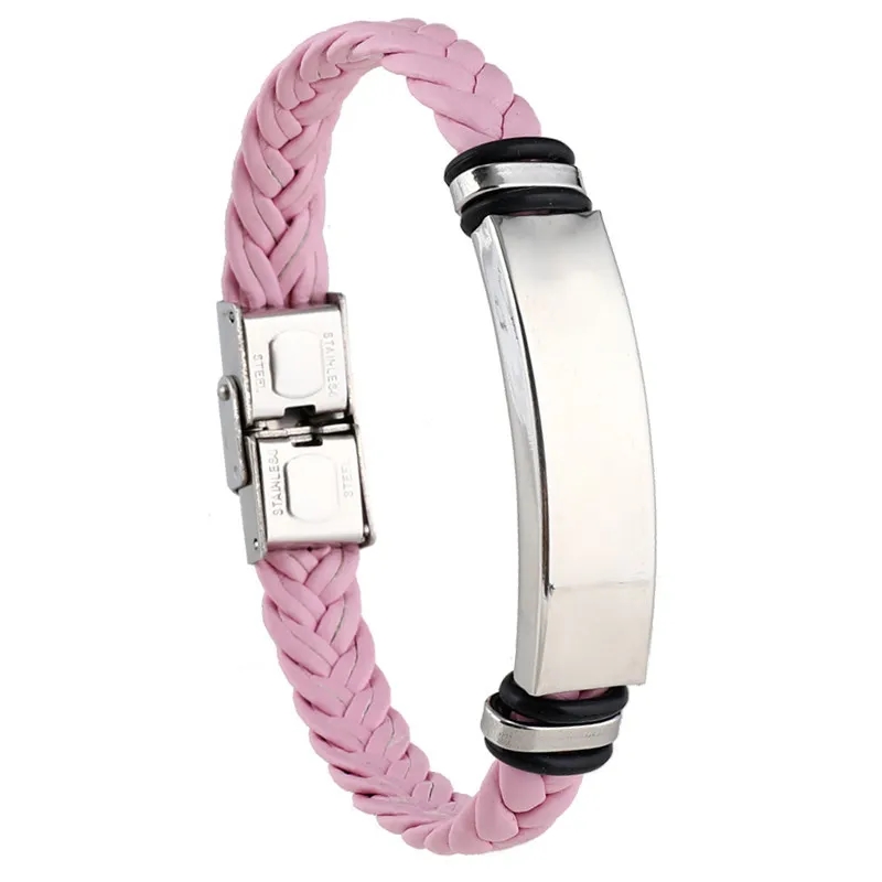 Stainless Steel Leather Braided Wristband Bracelet	