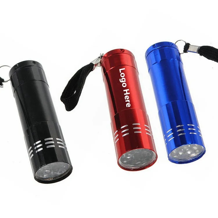 9-LED Bright Mini Aluminum Flashlights with Strap	